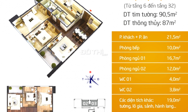 Chính chủ cần bán gấp căn 2 phòng ngủ, 87 m2, giá 33 tr/m2, tòa N01 T5 Ngoại Giao Đoàn