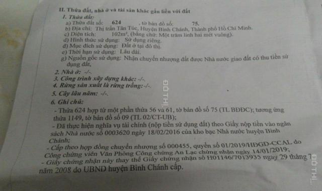 Bán đất tại đường Bùi Thanh Khiết, Tân Túc, Bình Chánh, Hồ Chí Minh, diện tích 105m2, giá 1.3 tỷ