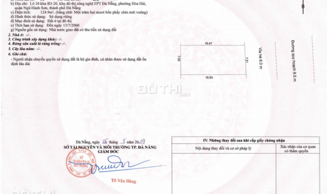 Chính chủ cần bán lô đất B3.20 lô 10 trục Bắc - Nam FPT Đà Nẵng đã có sổ đỏ giá rẻ