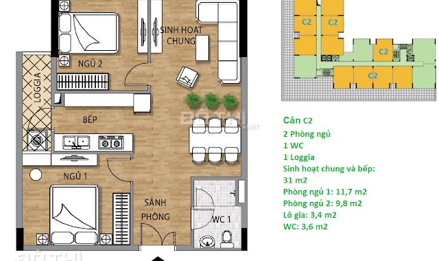 Bán 5 căn hộ Valencia Garden, BC Đông Nam, 2PN, giá 1,4 tỷ, hỗ trợ LS 0%, CK 5% giá bán