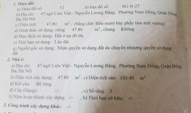 Bán nhà ngay mặt phố tại đường Nguyễn Lương Bằng, P. Nam Đồng, Đống Đa, HN. DT 48m2, giá 4,45 tỷ