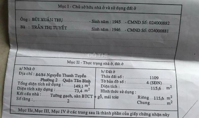 Cần bán nhà 84/84 Nguyễn Thanh Tuyền, P. 2, Q. Tân Bình 115.6m2, giá 8.2 tỷ