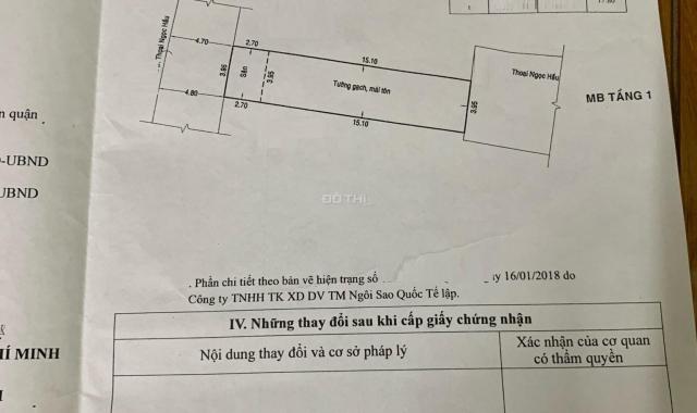 Thoại Ngọc Hầu 2 mặt hẻm thông ra Nguyễn Sơn 4 x 18m (2 Lầu ST). Giá 6.9 tỷ