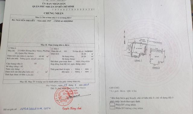 Nhà góc 2 MT số 211/88A Hoàng Hoa Thám, P. 5, Phú Nhuận. Gần chợ Cây Quéo