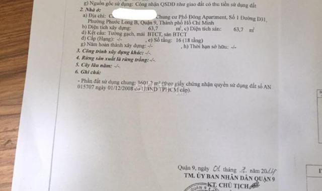 Cần tiền bán nhanh căn hộ Phố Đông Quận 9, DT: 66m2, giá 1.65 tỷ (full nội thất). LH: 0986329268