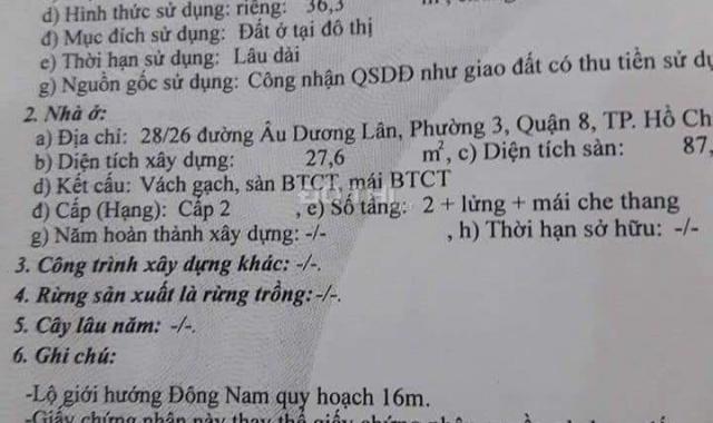 Chính chủ bán nhà HXH 8m 28/26 Âu Dương Lân, P. 3, Q8, DT sàn 87.5m, giá 5.5 tỷ