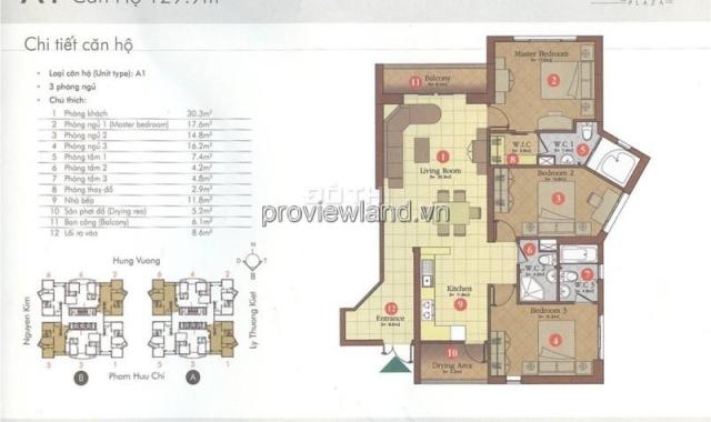 Mình bán căn hộ Hùng Vương 129.9m2, tháp A, thiết kế 3 PN, full nội thất