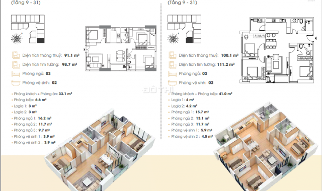 Chính chủ có căn hộ 3 phòng ngủ, tại dự án Sky Park Residence cần bán