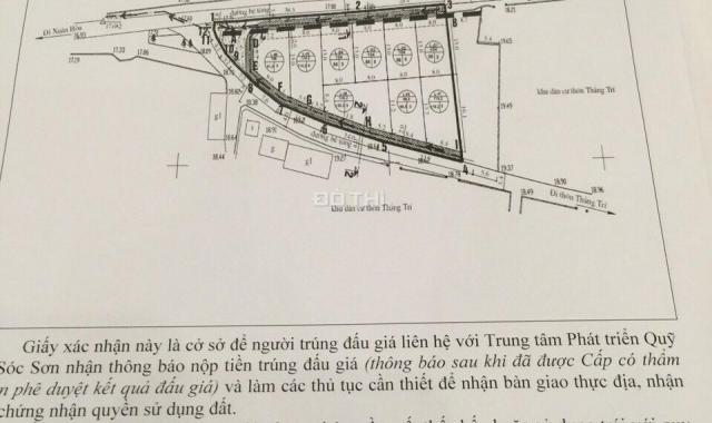 Bán 2 lô đất đấu giá liền nhau thôn Thắng Trí, xã Minh Trí, Sóc Sơn, 3 mặt thoáng 134.2m2, 3.7tr/m2