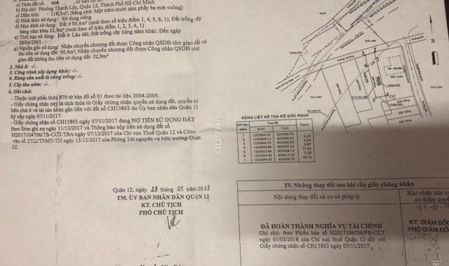 Chính chủ, cần bán căn góc 2 MT Q. 12, Thạnh Lộc 57 đoạn Hà Huy Giáp 5x22m, 118,3m2, 2,5 tỷ