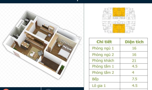 Bán căn hộ tầng 18, 70.75 m2, 2 PN, view hồ Linh Đàm