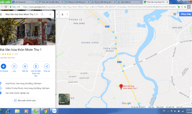 Bán lô đất thôn Nhơn Thọ 1, xã Hòa Phước, vị trí quá đẹp kiệt ô tô vào lọt