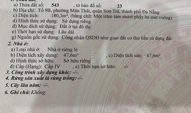 Bán đất tại Đường Lê Văn Thứ, Phường Mân Thái, Sơn Trà, Đà Nẵng, diện tích 180m2, giá 51.5 tr/m2