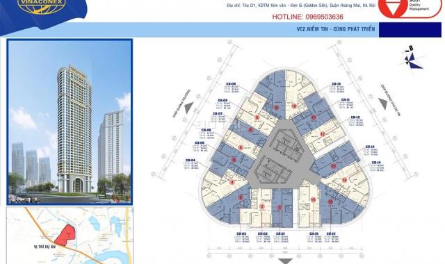 Cho thuê căn hộ diện tích 76.7m2 tòa B VC2 Golden Heart Vinaconex2 Kim Văn Kim Lũ