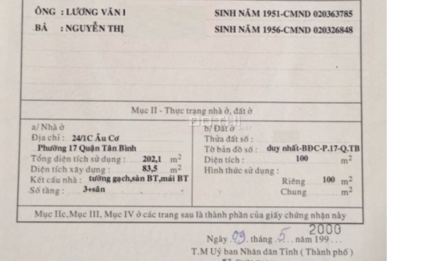 Bán nhà hẻm 7m đường Âu Cơ, P. Tân Thành, Tân Phú, 5x20m, đúc 2 lầu ST. Giá 8,7 tỷ còn TL