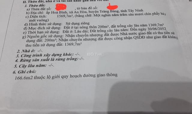 Cần bán gấp lô đất đường Hòa Bình 4, xã An Hòa, huyện Trảng Bàng, Tây Ninh, 1569m2, giá 7.5 tỷ