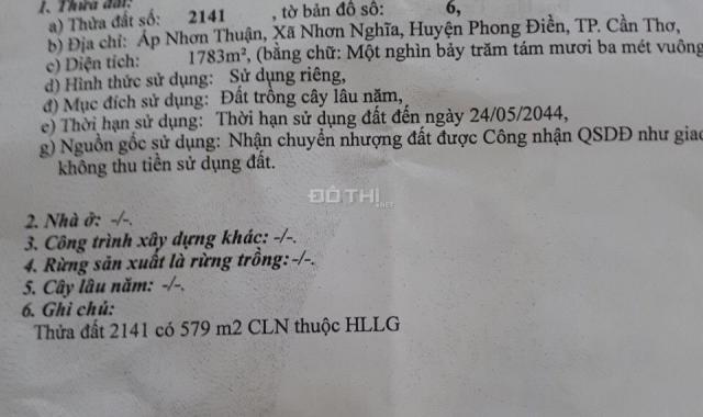 Bán 1783m2 mặt tiền Quốc Lộ 61C, xã Nhơn Nghĩa, huyện Phong Điền, TP. CT