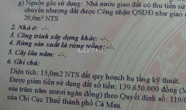 Bán đất thổ cư P8, Cà Mau, 9,3x30m, giá 2,6 tỷ