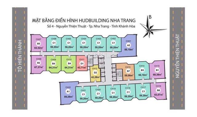 Bán căn hộ chung cư HUD Building Nha Trang, Khánh Hòa DT 63,07m2 giá HĐ + Chênh 450 tr căn gốc CH16