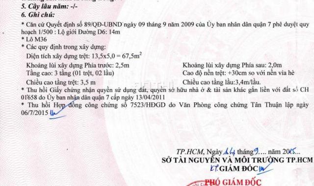 Bán lô đất TĐC Phú Mỹ, P. Phú Mỹ, Q7 5x18m, hướng Nam, dãy M, giá 6.4 tỷ, LH: 0972.479.535