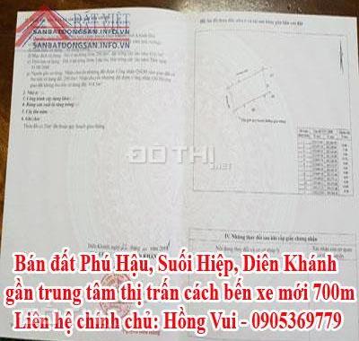 Bán đất Phú Hậu, Suối Hiệp, Diên Khánh gần trung tâm thị trấn cách bến xe mới 700m