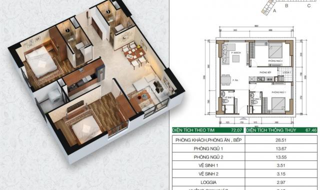 Rẻ không mua, mất đừng tiếc chính chủ bán căn hộ full nội thất 68m2, 2 PN HH2A Dương Nội, Hà Đông