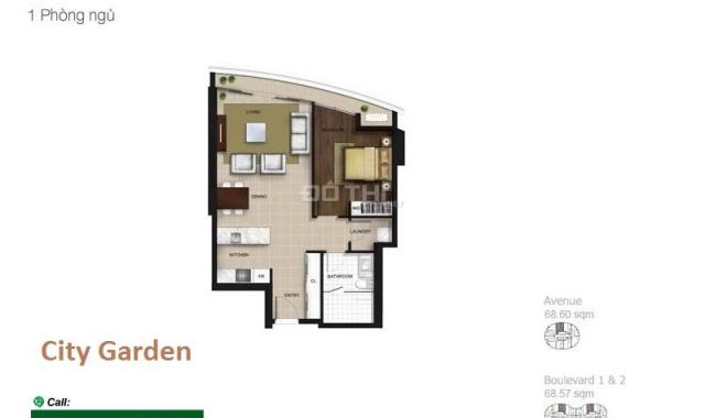 Cần cho thuê căn hộ tại City Garden gồm 1 phòng ngủ tháp Boulevard 68m2
