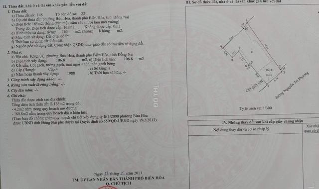 Nhà cũ mặt tiền giá rẻ tại trung tâm Biên Hòa, gần chợ Bửu Hòa, diện tích 165m2, có thổ cư và SHR