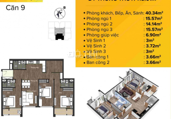 Chính chủ cần bán gấp căn hộ 3PN tại dự án The Sun Mễ Trì, hướng Đông Nam, giá gốc CĐT