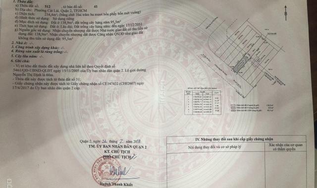 Bán đất MT Đường Nguyễn Thị Định, Cát Lái, Quận 2, DT 211.7m2, giá 61 triệu/m2. Đã có sổ