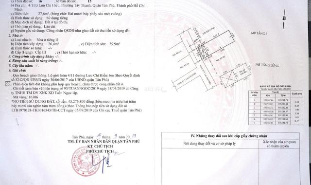 Bán nhà riêng tại đường Lưu Chí Hiếu, Tây Thạnh, Tân Phú, diện tích 33.66m2