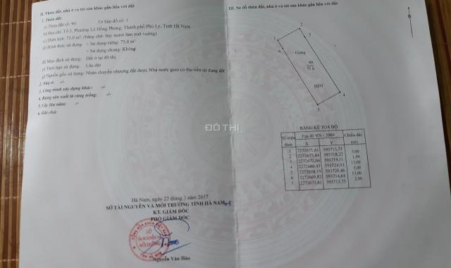 Cần bán lô đất 75m2, tổ 3 P. Lê Hồng Phong, TP. Phủ Lý, Hà Nam