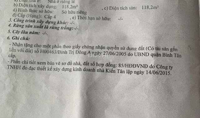 Chính chủ bán nhà cấp 4 mặt tiền Hương Lộ 2, Bình Trị Đông A. Diện tích công nhận 4x32m, sổ hồng