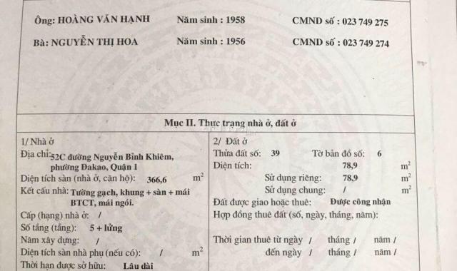 No.52 B-C Nguyễn Bỉnh Khiêm, Q.1, DT: 8.5x18m, GPXD được 1H, 8L, giá bán 70 tỷ - không đăng ảo