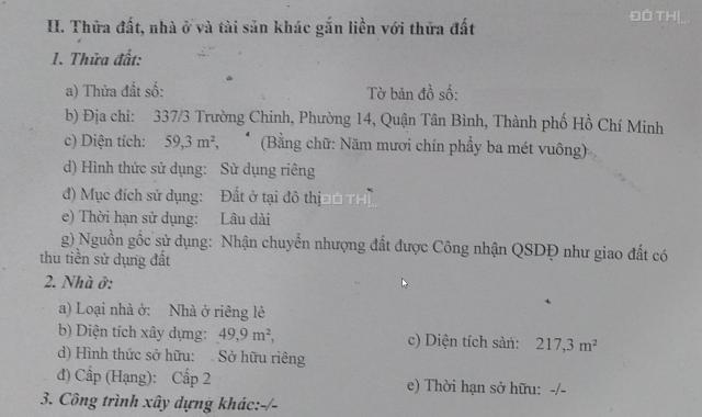 Bán nhà 337/3 Trường Chinh, P. 14, Tân Bình (gần Nguyễn Hồng Đào)
