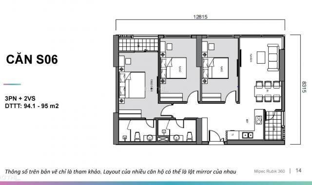 Bán căn góc 3PN S06, 95m2, tầng 12 Mipec Rubik 360, giá đợt 1, chỉ 3.9 tỷ, chính sách cực hấp dẫn