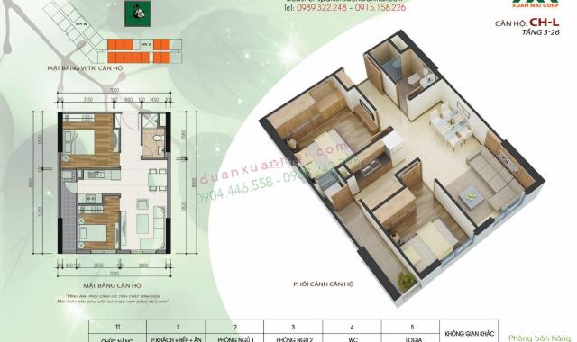 Chính chủ bán gấp căn hộ 54m2, 2 PN tòa HH2L Xuân Mai Complex, Dương Nội, giá siêu rẻ 1 tỷ (BST)