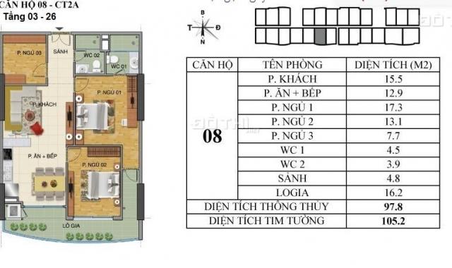 Bán gấp CH 3PN, 97.8m2, tòa CT2B Tràng An Complex, giá 3,85 tỷ nội thất liền tường. LH 0983668091