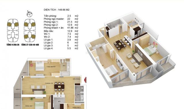Chính chủ bán căn hộ 3PN tầng 35, căn số 6, 148,6m2, 6 tỷ tại chung cư Discovery Complex
