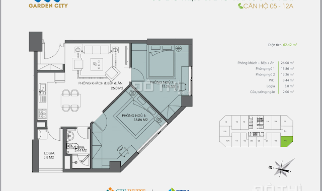 Bán căn hộ chung cư tại dự án FLC Garden City, đối diện Aoen Mall, DT 52.33m2, giá gốc 16.8 Tr/m2