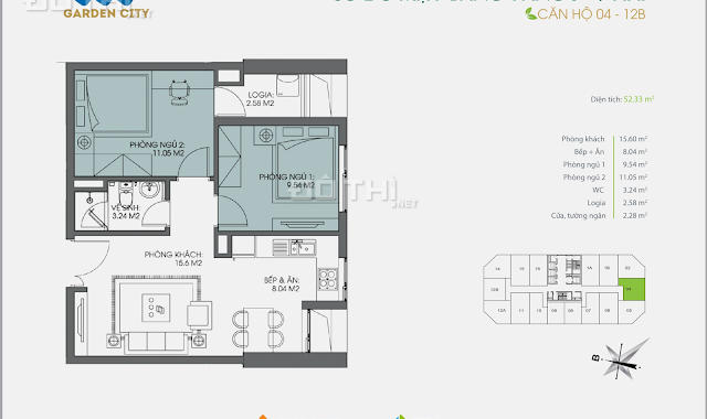 Bán căn hộ chung cư tại dự án FLC Garden City, đối diện Aoen Mall, DT 52.33m2, giá gốc 16.8 Tr/m2