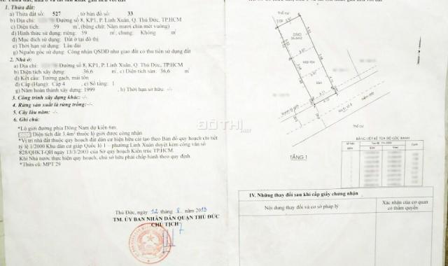 Nhà đất bán ở làng ĐH Thủ Đức, đường Số 8, P. Linh Xuân, 4x14m (59m2). Giá siêu tốt