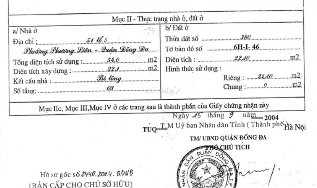 Ngân hàng thanh lý gấp nhà đất ngõ 116, phố Kim Hoa, Đống Đa, Hà Nội