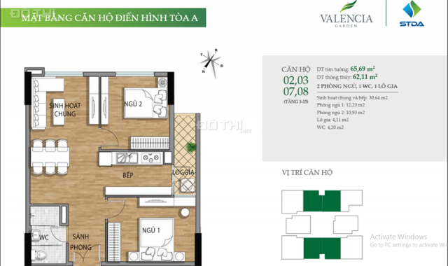 Bán căn hộ 2 phòng ngủ dự án Valencia Garden, 1.5 tỷ