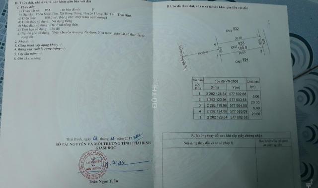 Cần bán lô đất 100m2 cạnh ủy ban nhân xã Hùng Dũng, Hưng Hà, Thái Bình 800tr