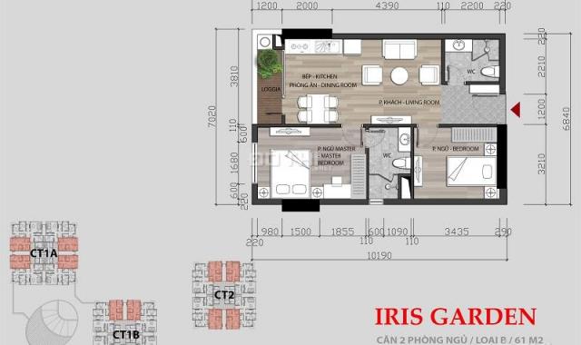 Chính chủ cần bán gấp căn hộ 61m2 - 2PN - 2VS tại CT1A dự án Iris Garden số 30 Trần Hữu Dực