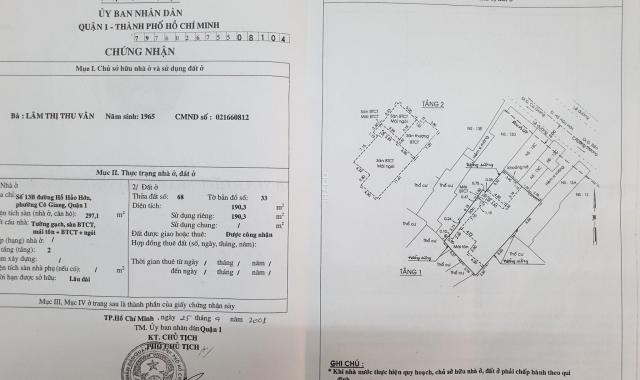 Bán nhà MT thụt 13B Hồ Hảo Hớn, P. Cô Giang, Q1, 10x20m, 50 tỷ