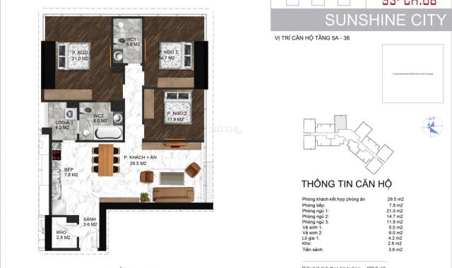 Căn góc 3PN/116,7m2 hướng Đông view sông Hồng - Sunshine City giá 35,8 tr/m2, đủ đồ. LH: 0983461812