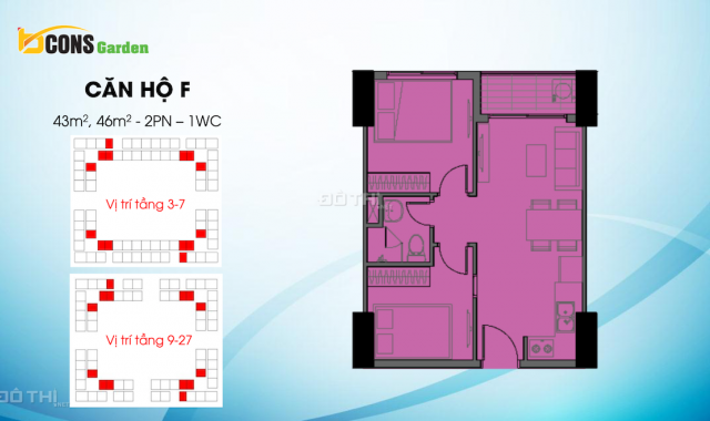 Chính chủ bán căn 43m2 Bcons Garden, tầng 22. Giá 1 tỷ 057 tr, LH 0978272427