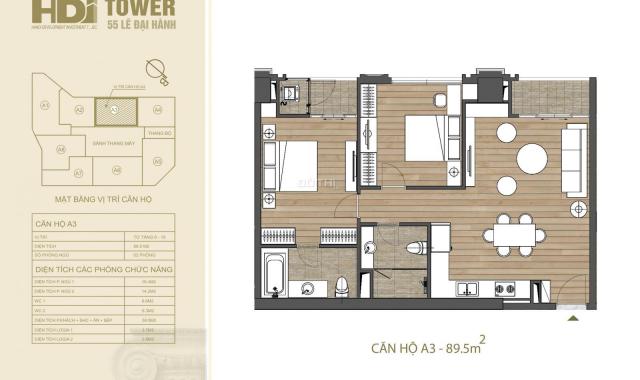 HDI Tower, căn hộ A3 DT 90m2, hướng view Tây Bắc, 2 ban công thoáng, LH: 0972971295